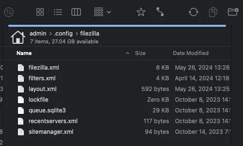 「FileZilla」の環境設定ファイル