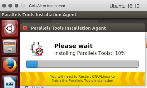 「Parallels Tools」をGUIインストール