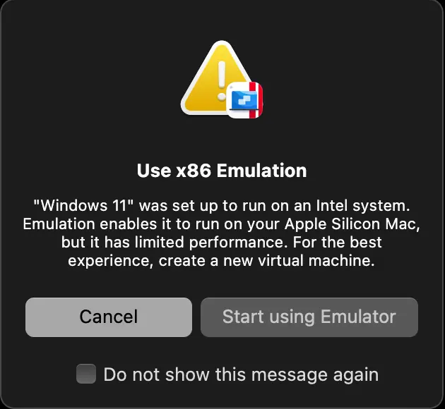 「Start using Emulator（エミュレーターを使用して起動する）」を選択して起動