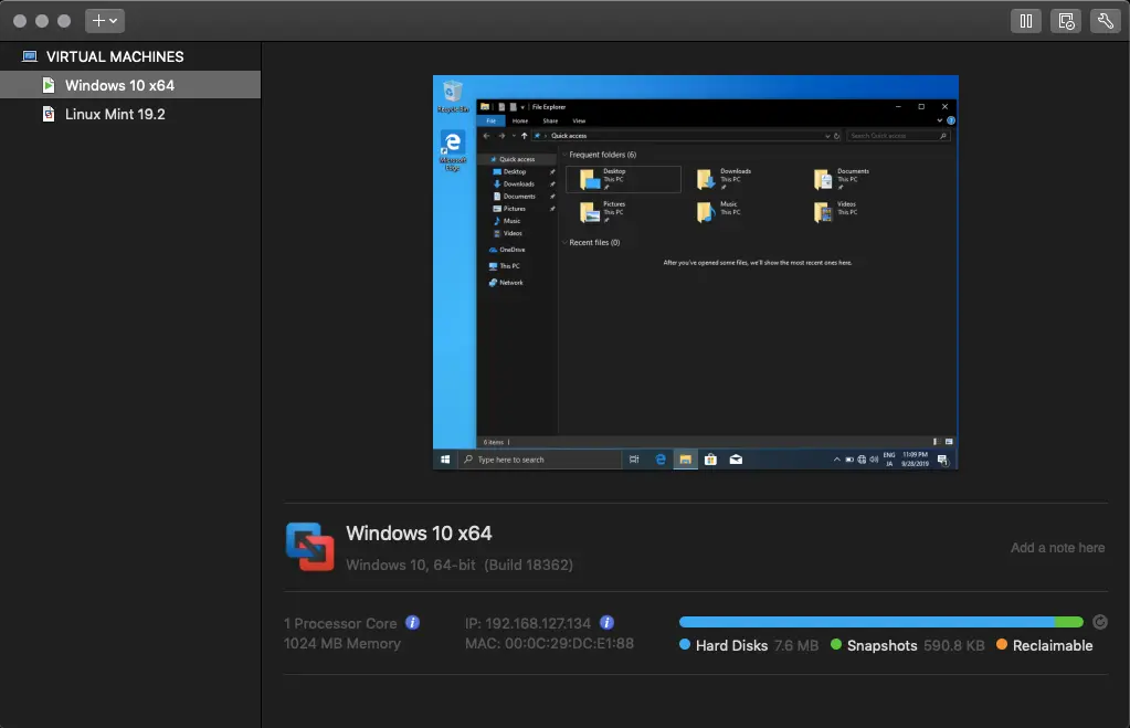 「VMware Fusion 11.5」のダークモードシンク