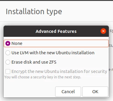 「Ubuntu 21.04」のインストールタイプ
